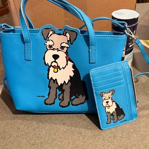 Marc Tetro Blue Dog Print Women's Bag and Cardholder Set - Picture 1 of 5